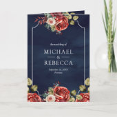 Red Roses Floral Frame Navy Blue QR Code Wedding (Voorkant)