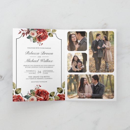 Red Roses Floral Frame Photo QR Code Wedding (Binnen)