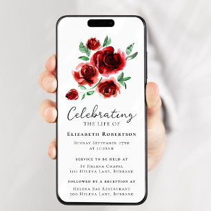 Red Roses Floral Funeral Digital Eviet Kaart