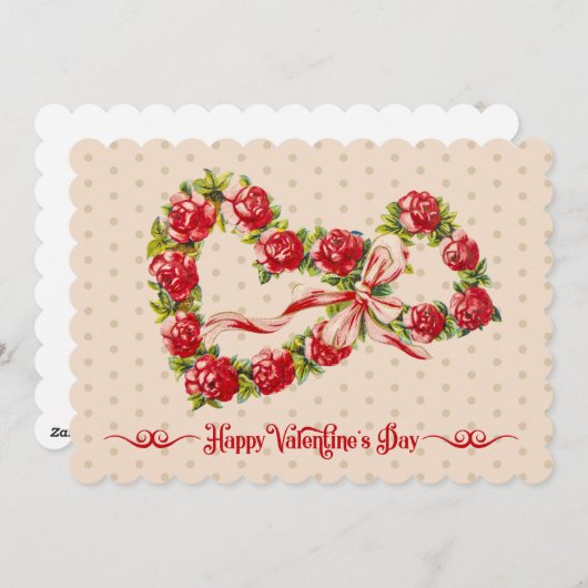 Red Roses Floral Heart Wreath Elegant Cute Feestdagenkaart (Voorkant / Achterkant)