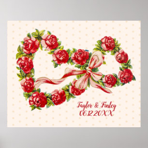 Red Roses Floral Heart Wreath Elegant Cute Poster