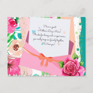 Red Roses Floral Letter Envelope Moederdag Briefkaart