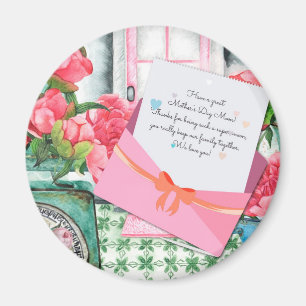 Red Roses Floral Letter Envelope Moederdag Magneet