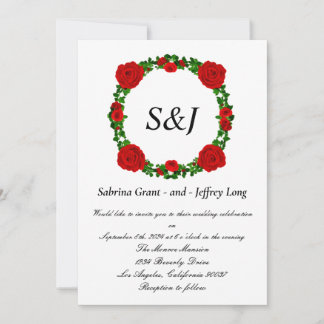 Red Roses Floral Monogram Wedding Kaart