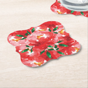 Red Roses Floral Pattern Kartonnen Onderzetters