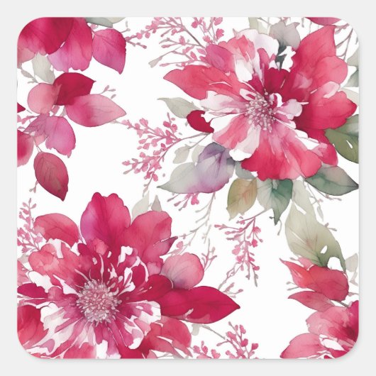 Red Roses Floral Pattern Vierkante Sticker (Voorkant)