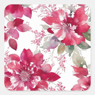 Red Roses Floral Pattern Vierkante Sticker