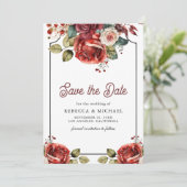 Red Roses Floral Photo QR Code Wedding Save The Date (Staand voorkant)