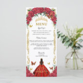 Red Roses Floral Quinceañera Brown Princesse Menu (Debout devant)