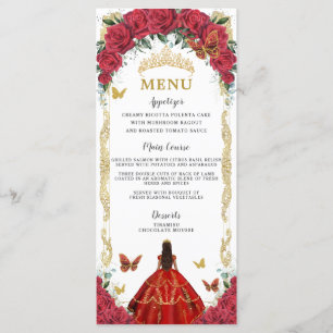 Red Roses Floral Quinceañera Brown Princesse Menu