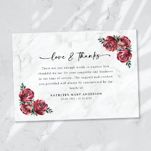 Red Roses Floral Script Begrafenis Bedankkaart