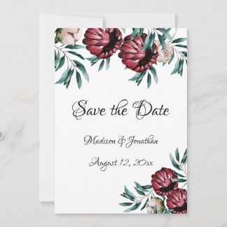 Red Roses Floral Script Elegant Save The Date