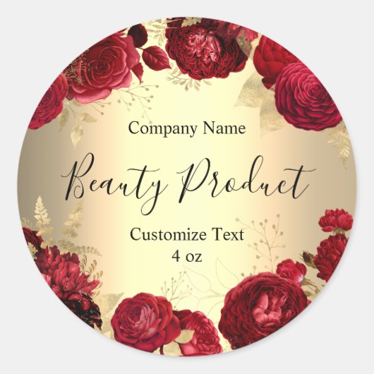 Red Roses Floral Theme Cosmetic Beauty Spa Custom Ronde Sticker (Voorkant)