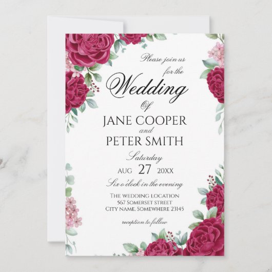 Red roses floral Wedding Invitation (Devant)