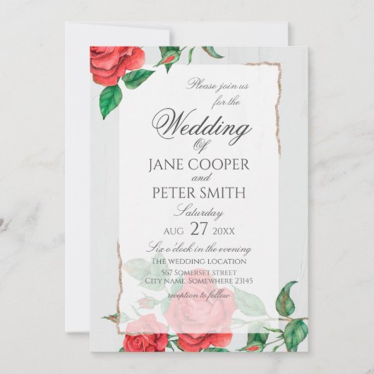 Red roses floral Wedding Invitation (Devant)