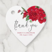 Red Roses Florals Dank u bruiloft hart Bedankjes Labels (Voorkant)
