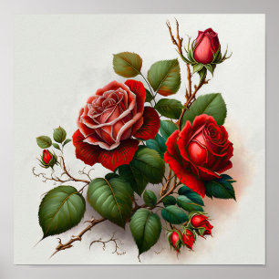 Red Roses Flower Art Print Poster