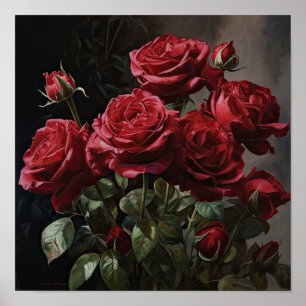 Red Roses Flower Art Print Poster