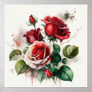 Red Roses Flower Art Print Poster