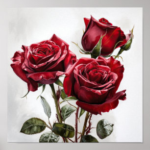 Red Roses Flower Art Print Poster