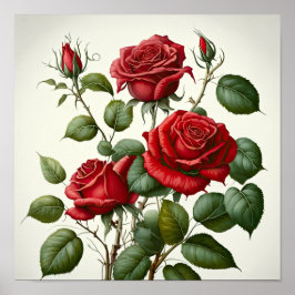 Red Roses Flower Art Print Poster