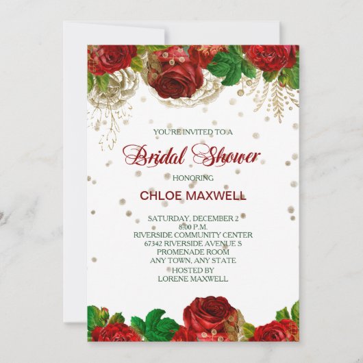 Red Roses Frontière Douche nuptiale Invitation (Devant)