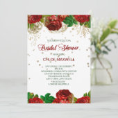 Red Roses Frontière Douche nuptiale Invitation (Debout devant)