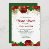Red Roses Frontière Douche nuptiale Invitation (Devant / Derrière)