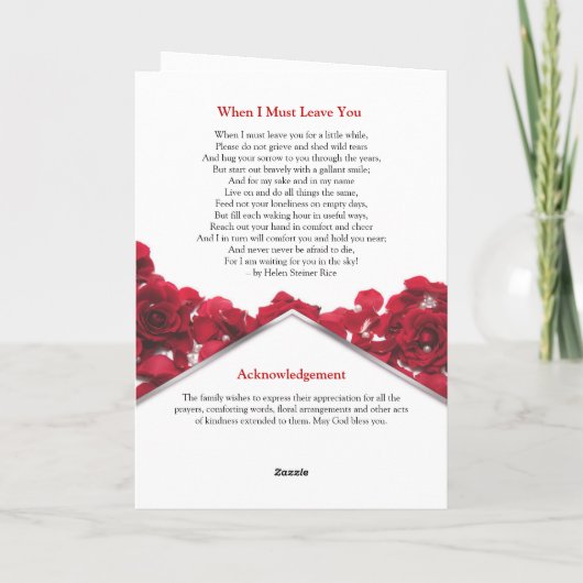 Red Roses Funeral Programme | Memorandum Kaart (Achterkant)