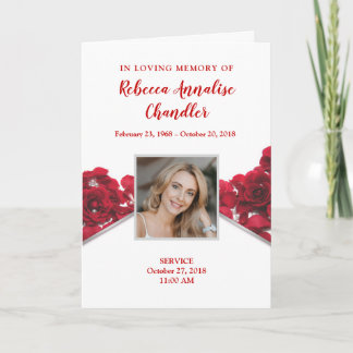Red Roses Funeral Programme | Memorandum Kaart