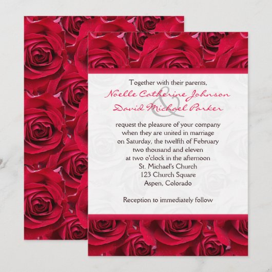 Red Roses Galore Faire-part de mariage (Devant / Derrière)