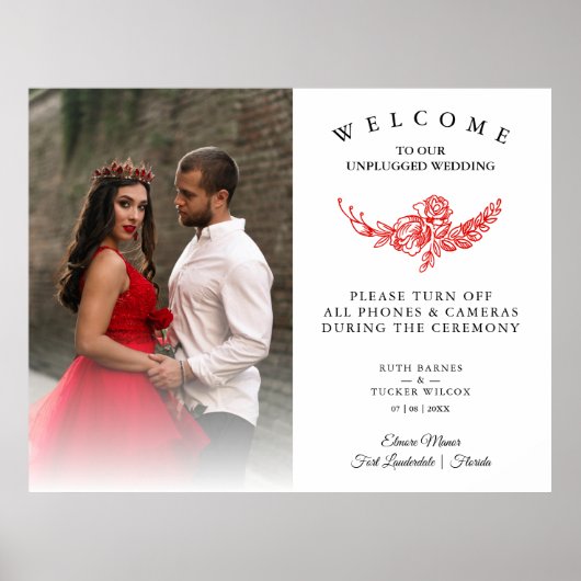 Red Roses Garland Wedding Unplugged Ceremony Poster (Voorkant)