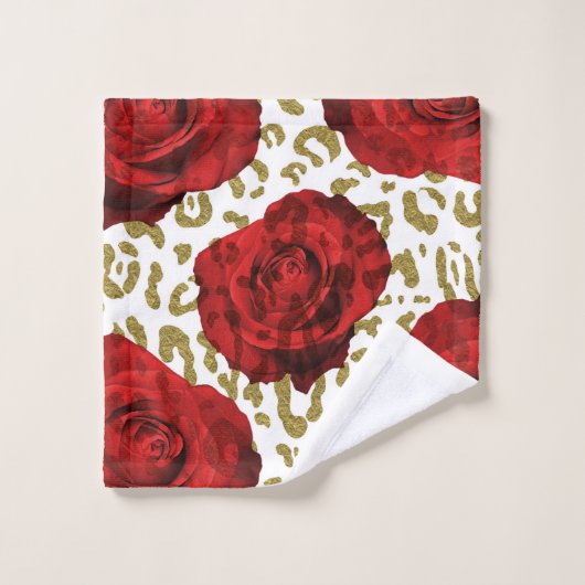 Red Roses Gold Cheetah Leopard Poster de animal (Gant de toilette)