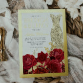 Red Roses & Gold Foil Border Bridal Shower Folie Uitnodiging
