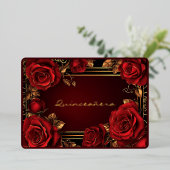 Red Roses Gold Frame Quinceañera Foil Invitation (Debout devant)