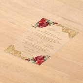 Red Roses Gold Lace Muslim Wedding Acryl Uitnodigingen (Laagn)