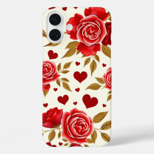 Red Roses & Gold Leaves iPhone 16 Plus Hoesje