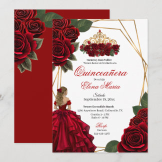 Red Roses Gold Quinceañera Kaart