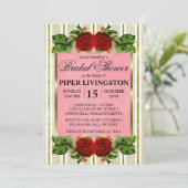 Red Roses Gold Stripes Bridal Douche Invitations (Debout devant)