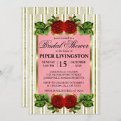 Red Roses Gold Stripes Bridal Douche Invitations (Devant / Derrière)
