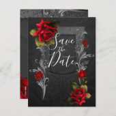 Red Roses  Gothic Wedding Save the Date Aankondigingskaart (Voorkant / Achterkant)