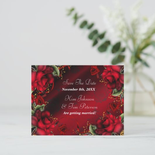 Red Roses Gothique Mariage Carte Postale Enregistr (Debout devant)