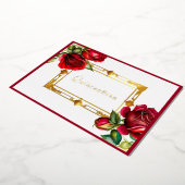 Red Roses Goud Lijst Quinceañera Folie Uitnodiging (Gedraaid)