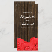 Red Roses Grange Programme de mariage en bois (Devant / Derrière)