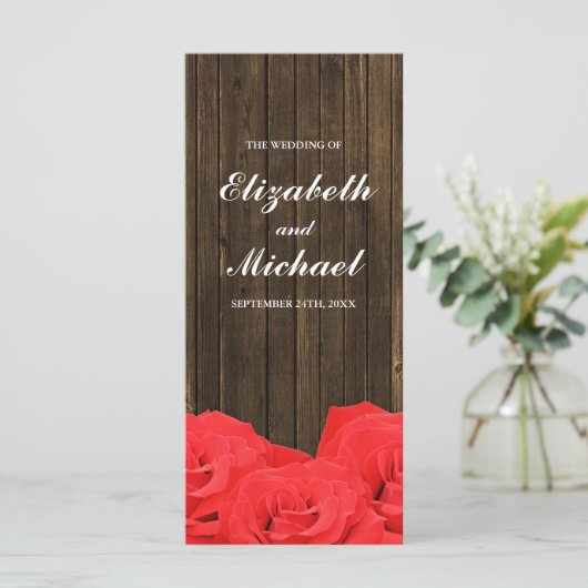 Red Roses Grange Programme de mariage en bois (Debout devant)
