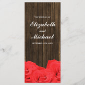 Red Roses Grange Programme de mariage en bois (Devant)