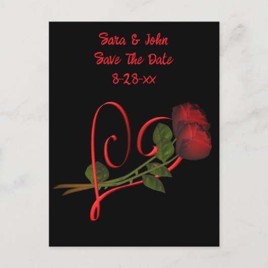 Red Roses Heart Wedding Bewaar de datum Aankondigingskaart (Voorkant)