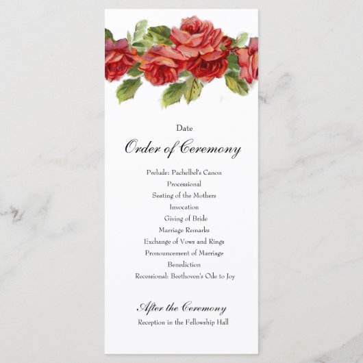 Red Roses huwelijksprogramma Programma (Achterkant)