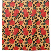 Red Roses Leopard Print Shower Bath Curtain Douchegordijn (Voorkant)