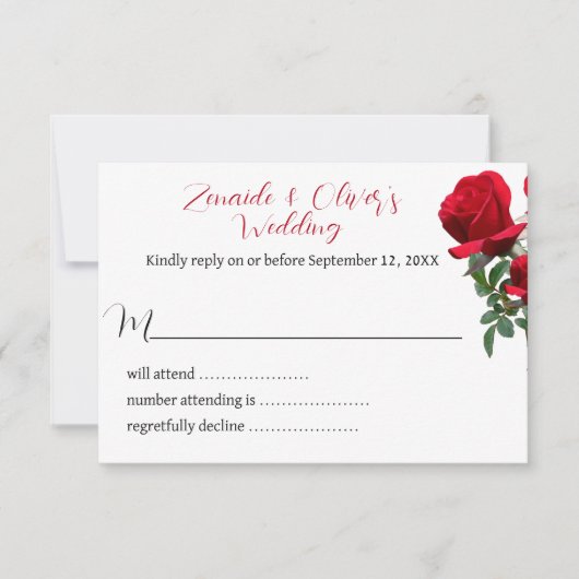 Red Roses Mariage Site Web Réponses Cartes (Devant)